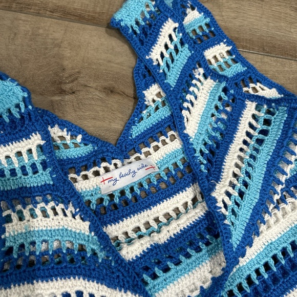 My Beachy Side crochet blue and white striped dress - Picture 5 of 5